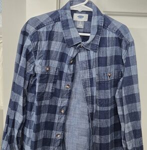 Old Navy Blue Button Down Shirt Classic Plaid